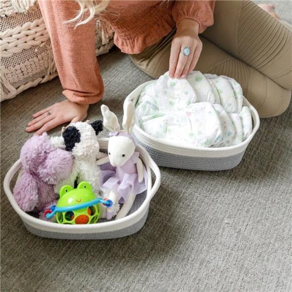 5-Piece Rectangle Storage Basket Set- Natural Cotton Rope Woven - Picture 5 of 7